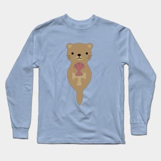 Adorable Baby Otter Holding a Clam Shell Long Sleeve T-Shirt